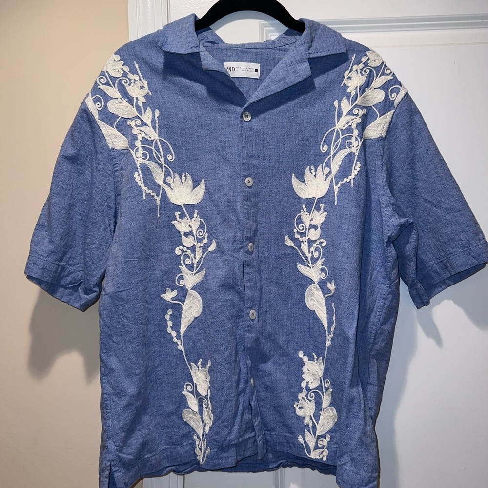 Zara Embroidered Linen Shirt